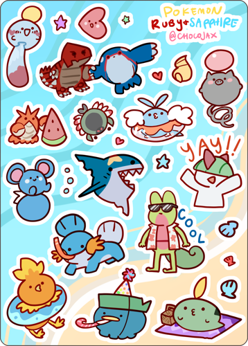 T7 Pokemon Ruby Sapphire Sticker Sheet